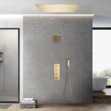 Brushed Gold 3-Way Thermostatic Shower Faucet with Optional Digital Display, 20-inch Flush-Mounted LED-Lit Bluetooth Music Shower Head and Regular Head