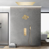 Brushed Gold 3-Way Thermostatic Shower Faucet with Optional Digital Display, 20-inch Flush-Mounted LED-Lit Bluetooth Music Shower Head and Regular Head