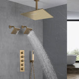 Brushed Gold Ceiling Mount Shower System with 4-Way Thermostatic Faucet