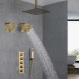 Brushed Gold Ceiling Mount Shower System with 4-Way Thermostatic Faucet