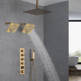 Brushed Gold Ceiling Mount Shower System with 4-Way Thermostatic Faucet
