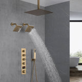 Brushed Gold Ceiling Mount Shower System with 4-Way Thermostatic Faucet