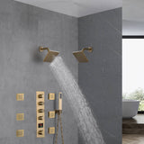 Brushed Gold Wall Mount Dual regular high water pressure Shower Head with 4-Way Thermostatic Faucet, Body Jets