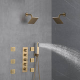 Brushed Gold Wall Mount Dual regular high water pressure Shower Head with 4-Way Thermostatic Faucet, Body Jets