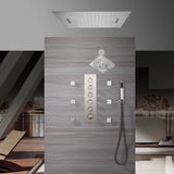 Flush-Mounted Brushed Nickel 5-Way Digital Thermostatic Shower System: with Six Body Jets, Regular Head, and 20-Inch Rainfall Waterfall LED-Lit Bluetooth Music Shower Head