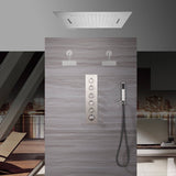 Brushed Nickel Flush-Mounted 5-Way Digital Thermostatic Shower System: Dual Regular Heads, 20-Inch Rainfall Waterfall Shower Head with 64-Color LED Lights and Bluetooth Music Functionality