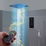 16" LED Chrome/Matte Black/Brushed Gold/Nickel Shower Head with 3-Way Thermostatic Valve, LED Display, 6 Body Jets