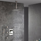 3-Way Brushed Nickel Ceiling-Mounted Thermostatic Shower System with 12'' or 16'' Rain Head, Optional LED Light