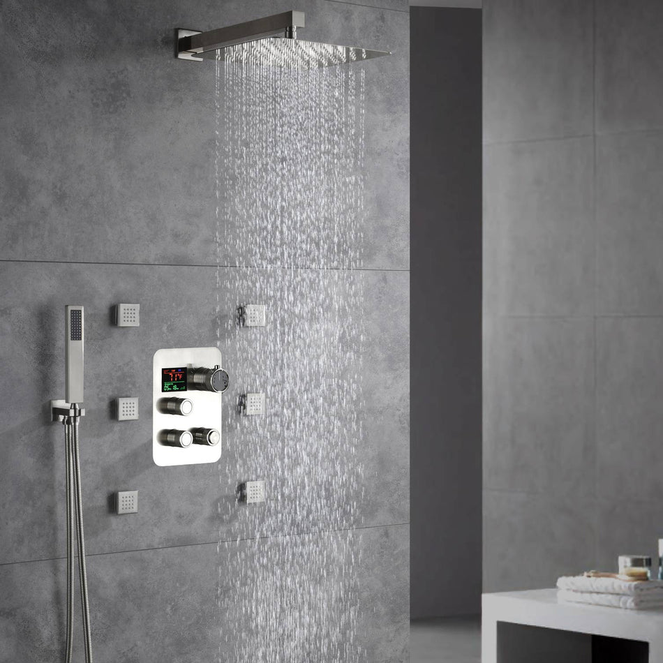 Brushed Nickel Wall Mount 3-Way Thermostatic Valve: Independent or Simultaneous Functionality