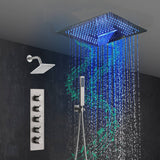 16-Inch Brushed Gold or brushed nickel or matte black Flush Mount rainfall waterfall Shower Faucet Set: 4-Way Thermostatic Control, 64-Color LED Lights, Bluetooth Music, and Regular Head