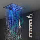 16-Inch Brushed Gold or brushed nickel or matte black Flush Mount rainfall waterfall Shower Faucet Set: 4-Way Thermostatic Control, 64-Color LED Lights, Bluetooth Music, and Regular Head