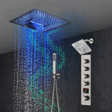 16-Inch Brushed Gold or brushed nickel or matte black Flush Mount rainfall waterfall Shower Faucet Set: 4-Way Thermostatic Control, 64-Color LED Lights, Bluetooth Music, and Regular Head