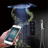 Brushed nickel Music LED Flushed in 23X 15inch shower head 3 way digital display pressure balance  valve that each function run at the same time and separately