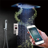 Brushed nickel Music LED Flushed in 23X 15inch shower head 3 way digital display pressure balance  valve that each function run at the same time and separately