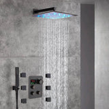 Oil Rubbed Bronze 3-Way Thermostatic Shower Faucet with 6 Body Jets, LED Options for Simultaneous Operation