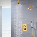 12-Inch or 16-Inch Ceiling-Mounted Polished Gold 3-Way Thermostatic Shower System with regular head