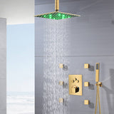 12-Inch or 16-Inch Ceiling-Mounted Polished Gold 3-Way Thermostatic Shower System with Optional LED Light - Multi-Function Simultaneous and Separate Operation