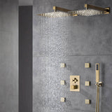 Simultaneous & Separate Functioning 4-Way Thermostatic Shower Faucet: Dual 12'' Rain Shower Heads with Body Jets, Available in 4 Finishing Colors