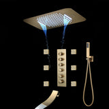 Brushed Gold Or Brushed Nickel Or Matte Black Or Chrome  23x15" LED Music Shower Head with 5-Way Thermostatic Faucet With Tub Spout