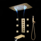 Brushed Gold Or Brushed Nickel Or Matte Black Or Chrome  23x15" LED Music Shower Head with 5-Way Thermostatic Faucet With Tub Spout