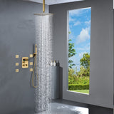 Brushed Gold 12'' or 16'' Ceiling-Mounted 3-Way Shower System with Body Jets