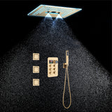 16-Inch Rainfall Waterfall Mist Water Column Flush Mount Shower Faucet Set with 6-Way Thermostatic Control, 64-Color LED, Bluetooth Music, Rainfall-Waterfall-Mist Features, Rotating Hydro Jet, and Body Jets