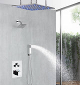Chrome 20-Inch Or 24-Inch Ceiling Mounted 3-Way Thermostatic Shower Faucet with Wall Mount Regular Shower Head and 6-Inch Wall Mount Rainfall Shower Head