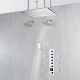20-Inch Ceiling-Mounted Chrome Thermostatic 6-Way Shower System: Rainfall, Waterfall, Body Jets, Dual Regular Heads, and Handheld Wand