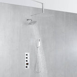 Chrome wall mount regular shower head 6inch ceiling mount LED light rainfall shower head 3 way thermostatic shower faucet each function work all together and separately