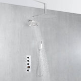 Chrome wall mount regular shower head 6inch ceiling mount LED light rainfall shower head 3 way thermostatic shower faucet each function work all together and separately