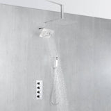 Chrome wall mount regular shower head 6inch ceiling mount LED light rainfall shower head 3 way thermostatic shower faucet each function work all together and separately