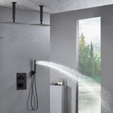 Brushed Gold Dual Ceiling & Wall Shower Heads with 3-Way Thermostatic Valve System - Seamless Functionality Both Together & Separately