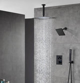 Matte black wall mount 6inch regular high water pressure shower head ceiling mount 16inch or 12 inch rainfall shower head 3 way thermostatic shower system