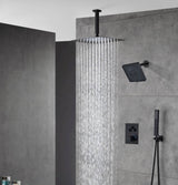 Matte black wall mount 6inch regular high water pressure shower head ceiling mount 16inch or 12 inch rainfall shower head 3 way thermostatic shower system