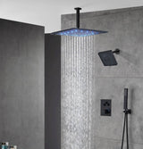 Matte black wall mount 6inch regular high water pressure shower head ceiling mount 16inch or 12 inch rainfall shower head 3 way thermostatic shower system