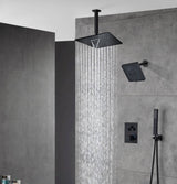 Matte black wall mount 6inch regular high water pressure shower head ceiling mount 16inch or 12 inch rainfall shower head 3 way thermostatic shower system
