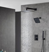 Matte Black Wall Mount 6" Regular Shower Head with 12" or 16" Rainfall Head, 3-Way Thermostatic System