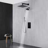 Matte Black Wall Mount 6" Regular Shower Head with 12" or 16" Rainfall Head, 3-Way Thermostatic System