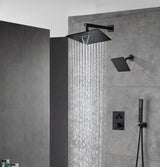 Matte Black Wall Mount 6" Regular Shower Head with 12" or 16" Rainfall Head, 3-Way Thermostatic System