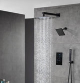Matte Black Wall Mount 6" Regular Shower Head with 12" or 16" Rainfall Head, 3-Way Thermostatic System