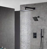 Matte Black Wall Mount 6" Regular Shower Head with 12" or 16" Rainfall Head, 3-Way Thermostatic System
