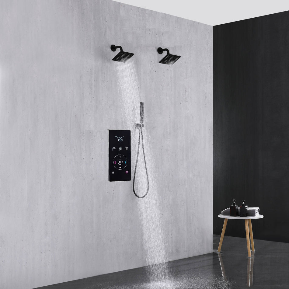 Matte black wall mount Dual 6inch high water pressure regular shower heads way thermostatic Touchscreen shower system