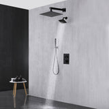 Matte Black Wall Mount 6" Regular Shower Head with 12" or 16" Rainfall Head, 3-Way Thermostatic System