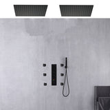 Matte black ceiling mount 2 x 20inch led light rainfall shower head 4 way digital display thermostatic shower faucet with 6 body jets