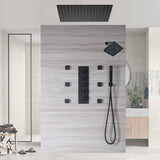 Matte Black 24" or 20" Rainfall Shower System with 4-Way Thermostatic Valve and Body Jets
