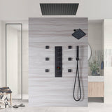 Matte Black 24" or 20" Rainfall Shower System with 4-Way Thermostatic Valve and Body Jets