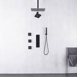 Matte Black ceiling mount 12 inch or 16 inch rainfall shower head wall mount 6 inch high water pressure regular shower head 4 way thermostatic shower faucet with 4 inch body jets