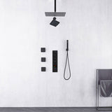 Matte Black ceiling mount 12 inch or 16 inch rainfall shower head wall mount 6 inch high water pressure regular shower head 4 way thermostatic shower faucet with 4 inch body jets