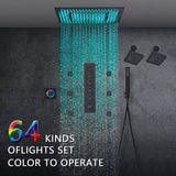 Matte Black 20" Rainfall Shower System with LED, 5-Way Thermostatic Valve, Dual Heads, 6 Jets