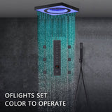 24" Flush Mount Rainfall Waterfall Shower System with LED, 5-Way Thermostatic Faucet, 6 Body Jets